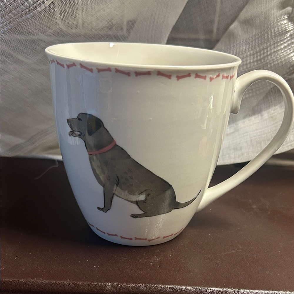 Charming White Dog Mug with Pink Accents